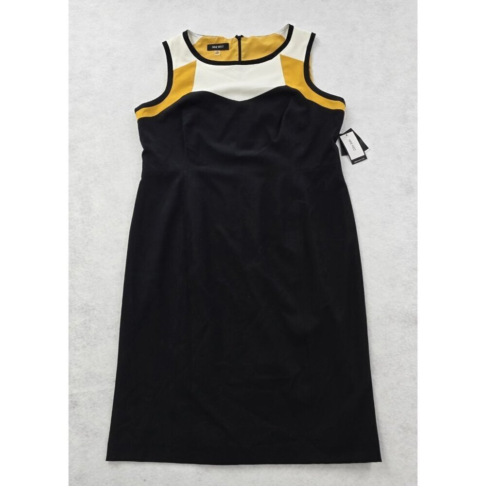 NWT Nine West Sleeveless Colorblock Dress Size 14 Stretch Zip Back Office Career
